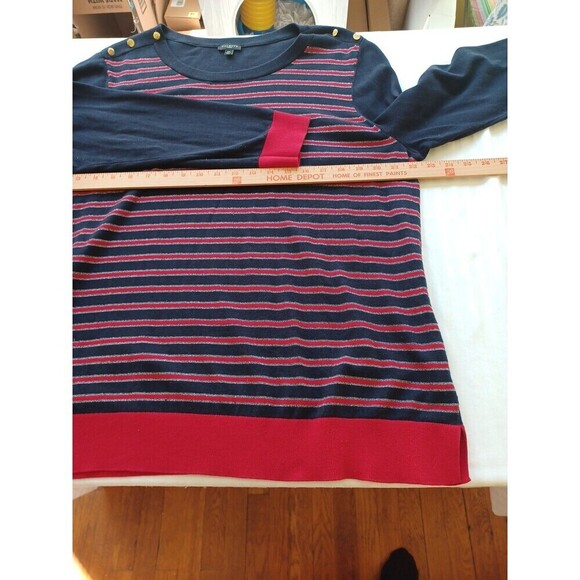 Talbots metallic striped sweater 2X plus gold button trim navy red nautical - Picture 8 of 9